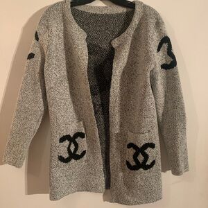 Gray Knit Cardigan Sweater
